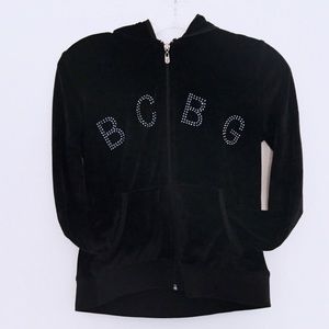 •BCBG• VELOUR ZIP UP RHINESTONE LOGO HOODIE
